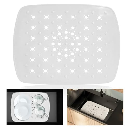 Kitchen Sink Protector Matt, (Clear), By Home Basics | Small Sink Mats For Bottom Of Kitchen Sink | PVC Runner Protector Matt | Pliable With Draining Holes