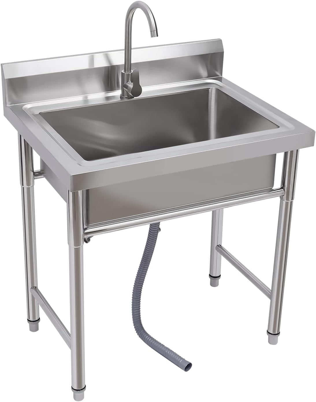 Kitchen Sink Set Commercial Single Bowl 1-Compartment Free Standing Stainless Steel Utility Sink for Restaurant, Garage, Laundry Room - Outdoor Catering Sink Station