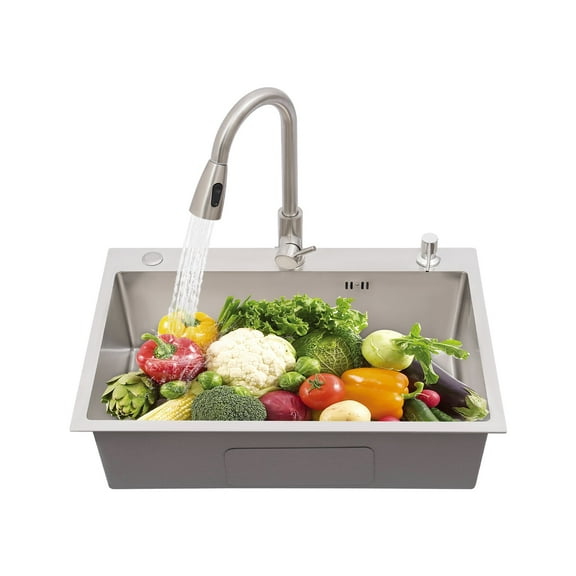 Kitchen Sink Set Multifunctional Stainless Steel Sink with a Covered Drainer Streamlined Rectangular Profile High-level Overflow Holes for Restaurant Clean Room Cafeteria Laundry Room