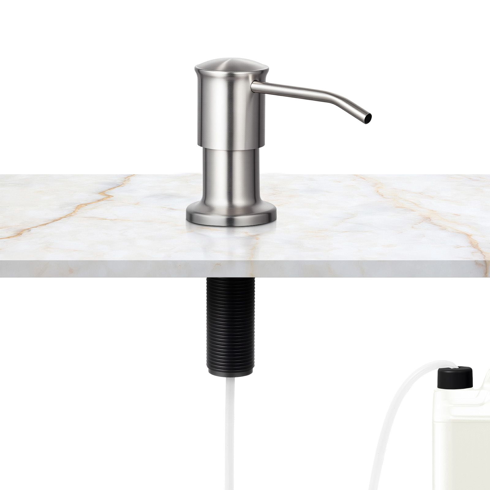 Kitchen Sink Soap Dispenser Stainless Steel, Universal Fit Extension Tube Kit, 360° Rotating Pump Head Built-in Countertop Liquid Dispenser