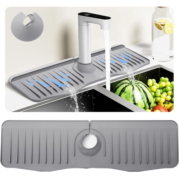 Kitchen Sink Splash Guard - 20 Inch Longer Sink Faucet Mat for Kitchen Sink, 5°Slope Fast Draining Silicone Mat, Tidy Splash Guard for Kitchen Sink Area Kitchen Faucet Draining Mat