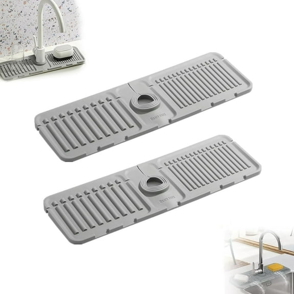 Kitchen Sink Splash Guard, 2024 Upgrade Sink Protectors for Kitchen Faucet Mat for Kitchen Sink Silicone Faucet Water Catcher Mat Drying Pad for Kitchen Bathroom Counter Countertop (Gray, 3pc)
