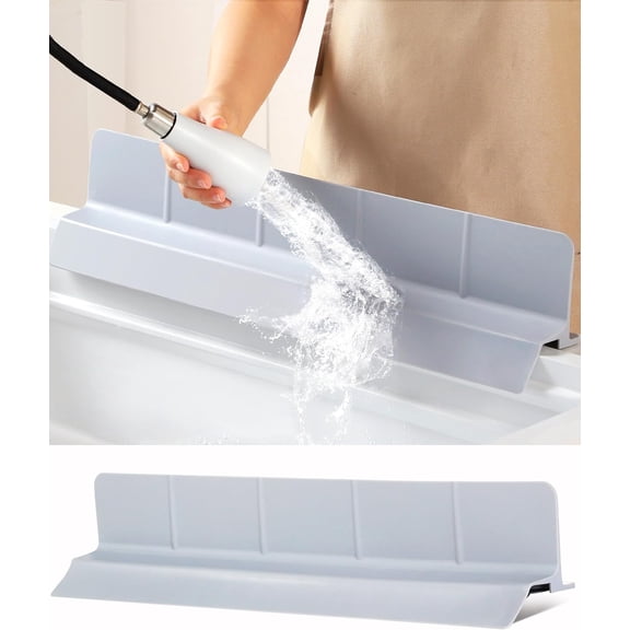 Kitchen Sink Splash Guard 23" Self-Draining Silicone Water Guard with High Splash Wall & Strong Suction Cups for Faucet, Countertop & Sink Edge, Keeps Sinks Dry, Dishwasher Safe