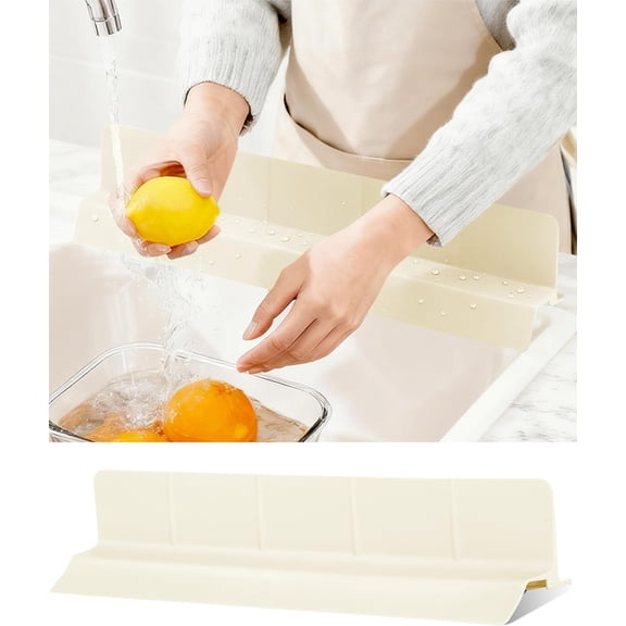 Kitchen Sink Splash Guard 23" Self-Draining Silicone Water Guard with High Splash Wall & Strong Suction Cups for Faucet, Countertop & Sink Edge, Keeps Sinks Dry, Dishwasher Safe