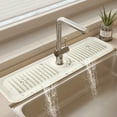 thumbnail image 1 of Kitchen Sink Splash Guard, Faucet Handle Drip Catcher Tray, Longer Silicone Sink Faucet Mat, Fast Drying Stone Sink Tray, Dish Soap Sponge Holder for Kitchen, Bathroom, Farmhouse, Bar, Rv, 1 of 7