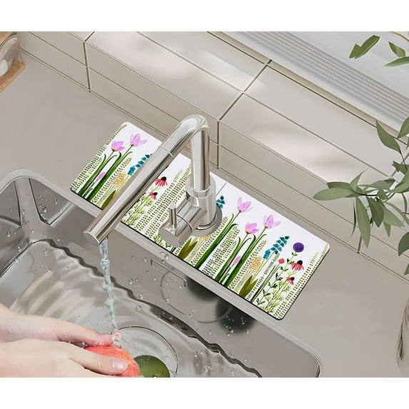 Kitchen Sink Splash Guard Faucet Mat -1 PC Super Absorbent Fast Drying Mat Sink Gadgets-Splash Guard Behind Faucet Drip Catcher for Kitchen, Bathroom,Sink Mat, Dish Drying Mat, Bathroom(15" X 5.5" )