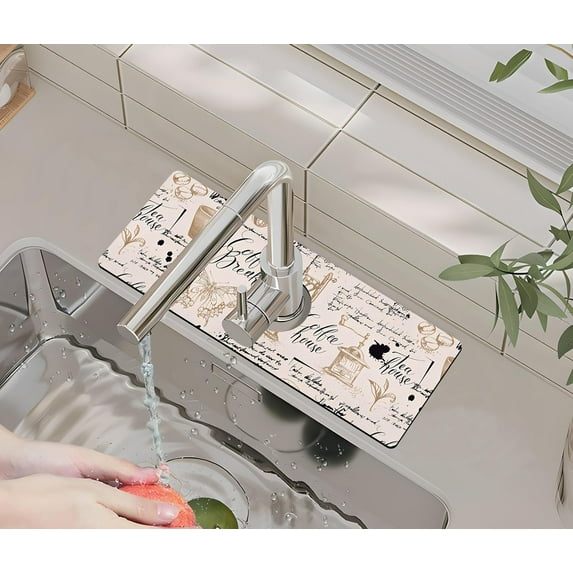 Kitchen Sink Splash Guard Faucet Mat -1 PC Super Absorbent Fast Drying Mat Sink Gadgets-Splash Guard Behind Faucet Drip Catcher for Kitchen, Bathroom,Sink Mat, Dish Drying Mat, Bathroom(15" X 5.5" )