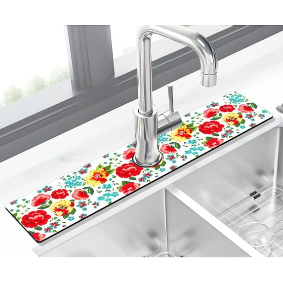 Kitchen Sink Splash Guard Faucet Mat -1 PC Super Absorbent Fast Drying Mat Sink Gadgets-Splash Guard Behind Faucet Drip Catcher for Kitchen, Bathroom,Sink Mat, Dish Drying Mat, Bathroom(23.5" X 5.5" )