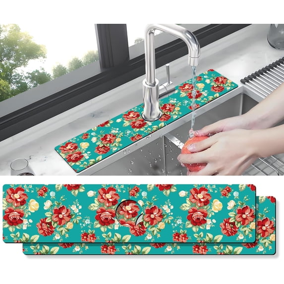 Kitchen Sink Splash Guard Faucet Mat -2 PC Super Absorbent Fast Drying Mat Sink Gadgets-Splash Guard Behind Faucet Drip Catcher for Kitchen, Bathroom,Sink Mat, Dish Drying Mat, Bathroom(23.5" X 5.5" )