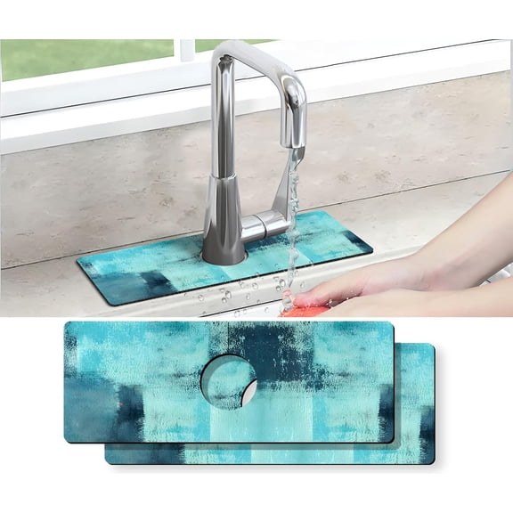 Kitchen Sink Splash Guard Faucet Mat -2 PC Super Absorbent Fast Drying Mat Sink Gadgets-Splash Guard Behind Faucet Drip Catcher for Kitchen, Bathroom,Sink Mat, Dish Drying Mat, Bathroom(15" X 5.5" )