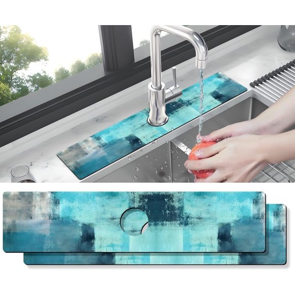 Kitchen Sink Splash Guard Faucet Mat -2 PC Super Absorbent Fast Drying Mat Sink Gadgets-Splash Guard Behind Faucet Drip Catcher for Kitchen, Bathroom,Sink Mat, Dish Drying Mat, Bathroom(23.5" X 5.5" )