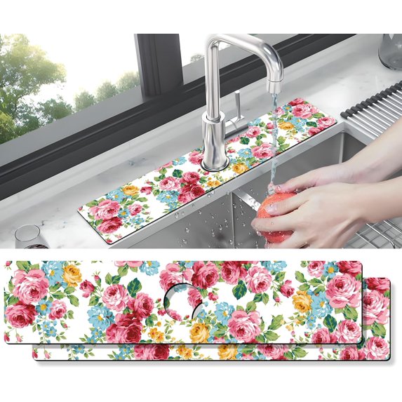 Kitchen Sink Splash Guard Faucet Mat -2 PC Super Absorbent Fast Drying Mat Sink Gadgets-Splash Guard Behind Faucet Drip Catcher for Kitchen, Bathroom,Sink Mat, Dish Drying Mat, Bathroom(23.5" X 5.5" )