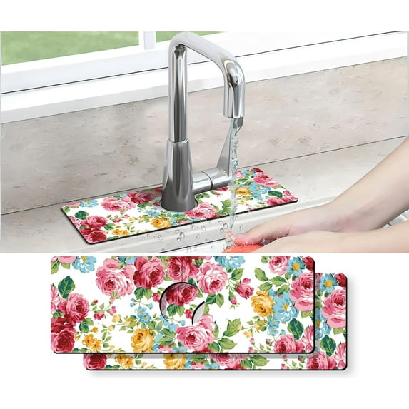 Kitchen Sink Splash Guard Faucet Mat -2 PC Super Absorbent Fast Drying Mat Sink Gadgets-Splash Guard Behind Faucet Drip Catcher for Kitchen, Bathroom,Sink Mat, Dish Drying Mat, Bathroom(15" X 5.5" )