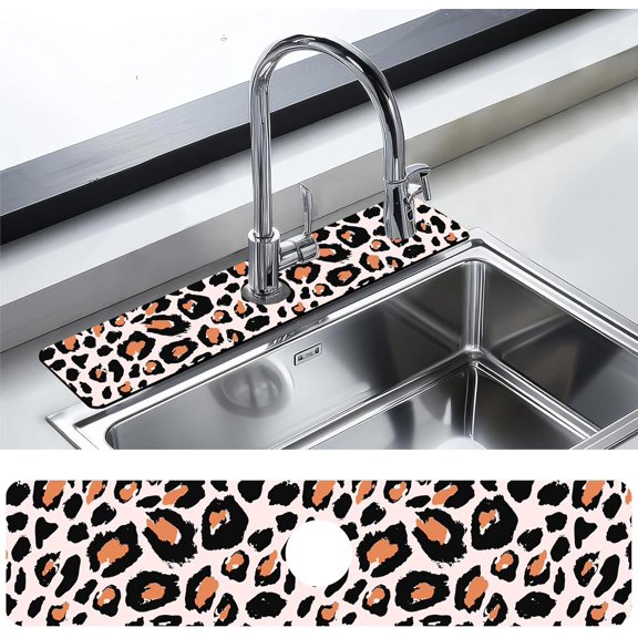 Kitchen Sink Splash Guard Faucet Mat Leopard Rosettes Sink Splash Guard Behind Faucet,1 PC Soft Diatom Mud Non-Slip Mat -for Kitchen,Sink Mat,Dish Drying Mat,Bathroom Faucet Mat 23.5"X5.5"