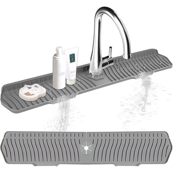 Kitchen Sink Splash Guard Gen2-30" x 6'' Silicone Sink Mat Splash Guard fit for Countertop, Bathroom,Farmhouse,RV by (Grey)