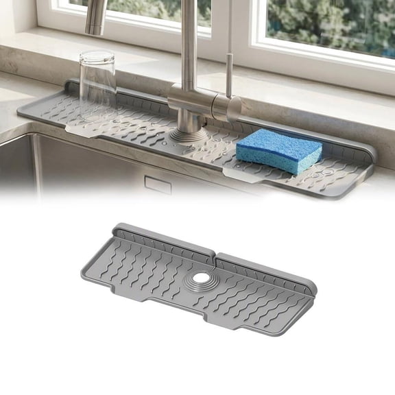 Kitchen Sink Splash Guard Silicone Faucet Mat Drain Pad Foldable Drying Stone