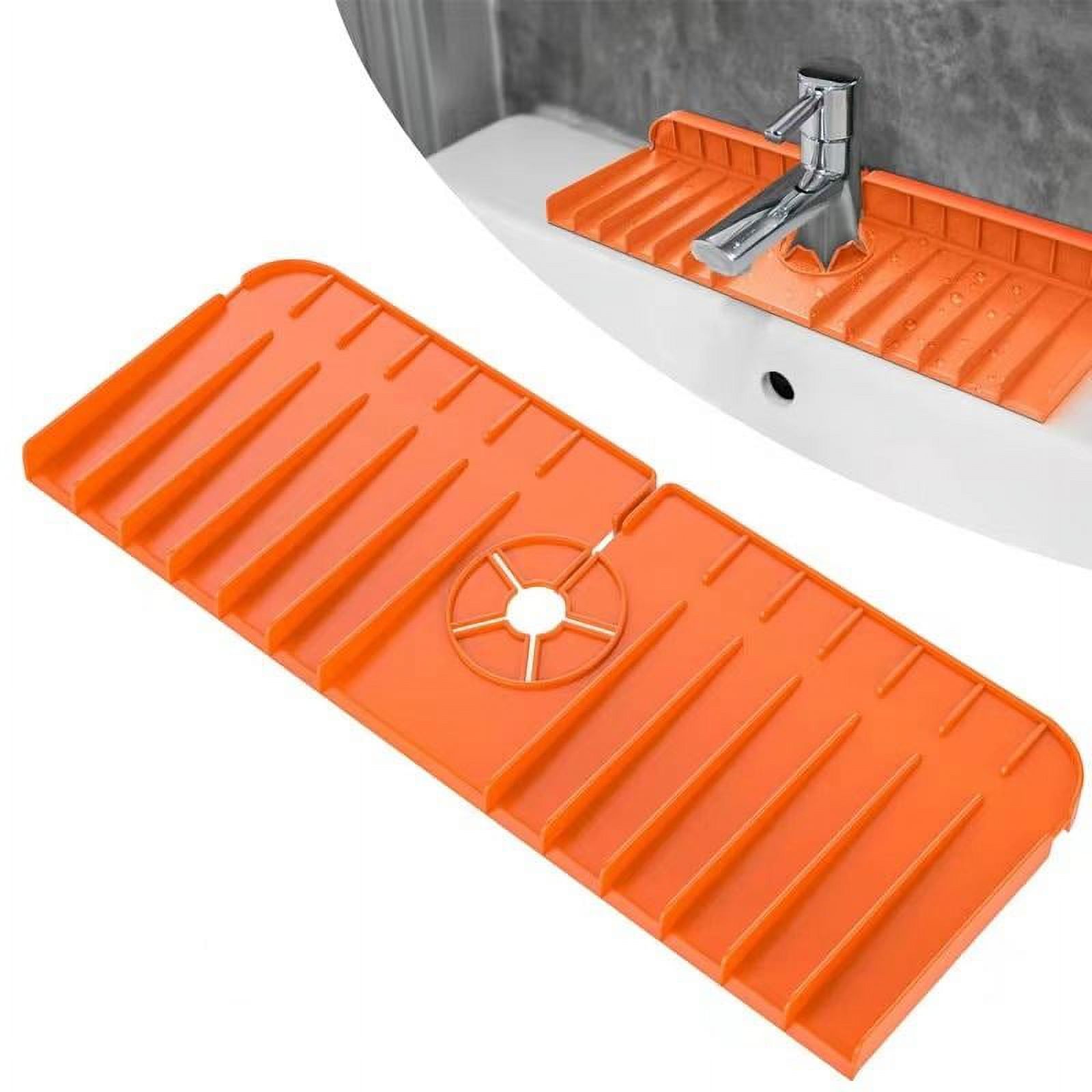 Kitchen Sink Splash Guard, Silicone Sink Faucet Mat, Sink Draining Pad Behind Faucet, Kitchen Sink Accessories, Faucet Absorbent Mat (Orange)2Pack