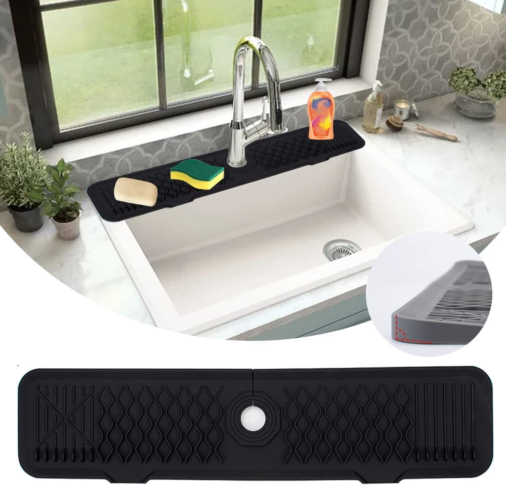 XXL Silicone Faucet Handle Drip Catcher Tray Mat, Large Silicone Faucet  Mat, Dish Soap Sponge Holder for Kitchen Sink Accessories, Drying Mat for