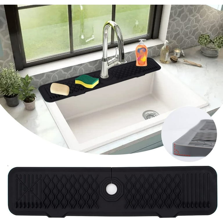 Kitchen Sink Splash Guard,24 Silicone Faucet Handle Drip Catcher Tray Mat,  Large Silicone Faucet Mat, Sink Protectors for Kitchen Sink