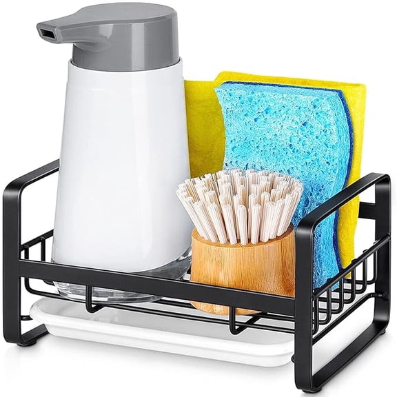 HULISEN Kitchen Sponge Holder Stainless Steel Caddy, Black