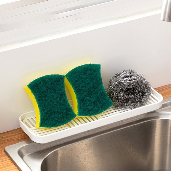 Kitchen Sink Sponge Holder with Drip Tray & Hanging Hooks Non-Stick ...