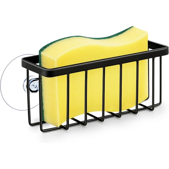 Kitchen Sink Sponge Holder, Kitchen Sink Caddy, Sponge Holder for Kitchen Sink Suction, Dish Sponge Holder (Black)