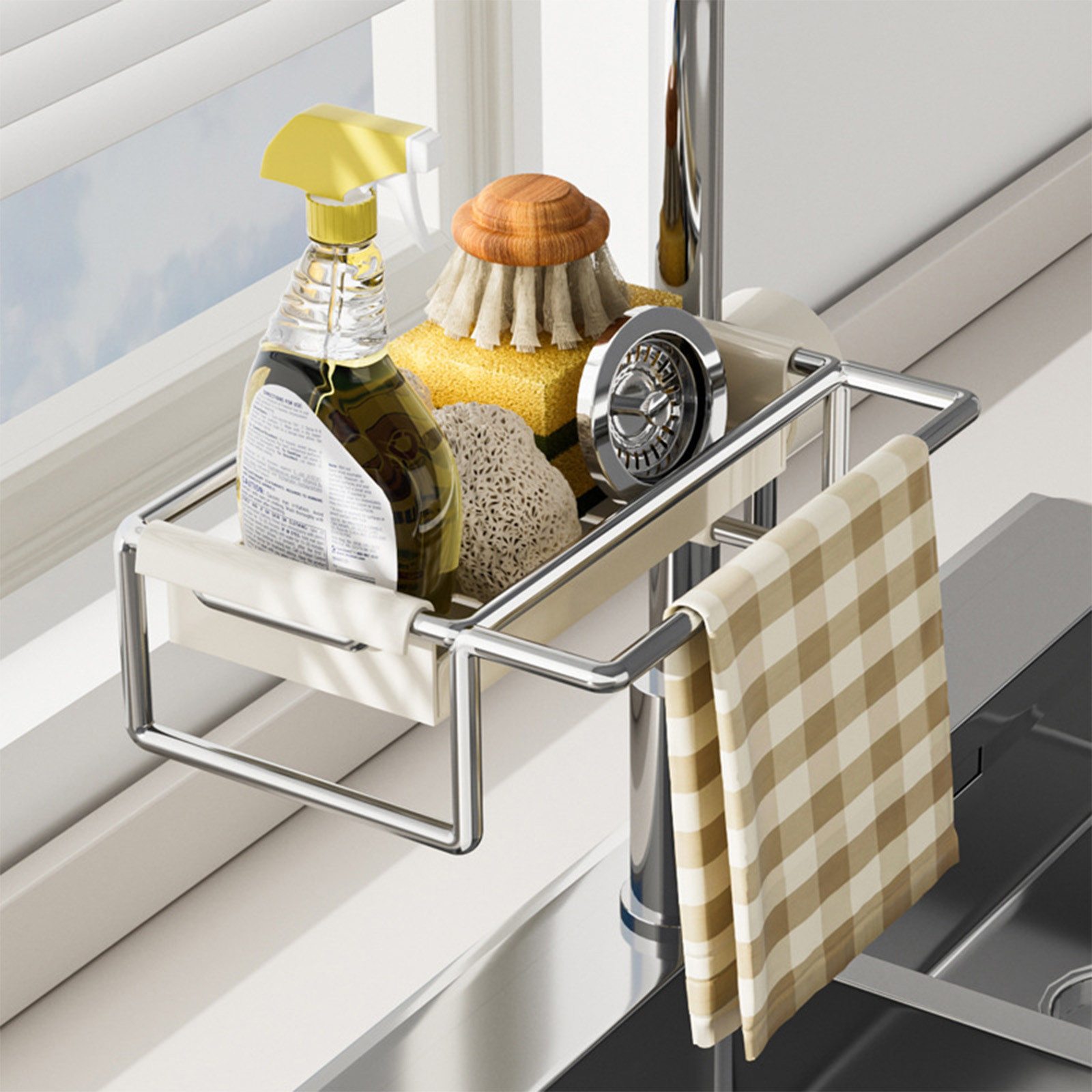 Kitchen Sink Sponge Rack, Dishwashing Cloth Holder, Stainless Steel ...