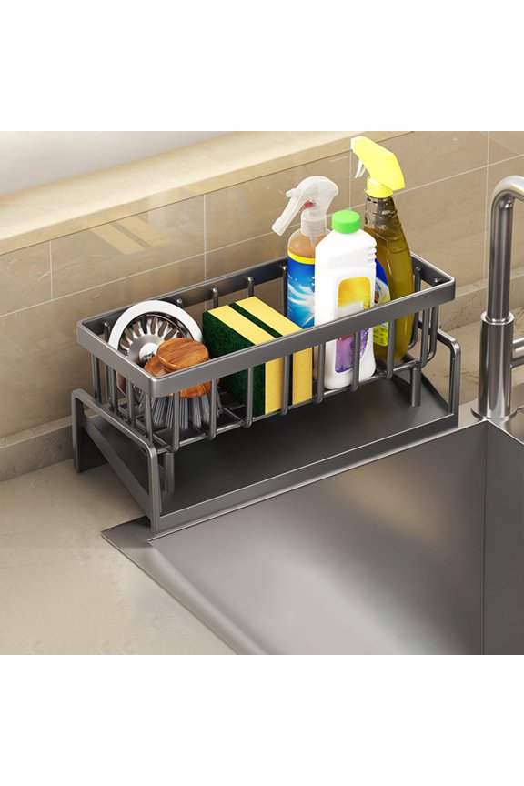Kitchen Sink Sponge Stand Rack, Plastic Drainage Organizer, Compact Countertop Storage for Sponges and Scrubbers, Gray, by Zovey