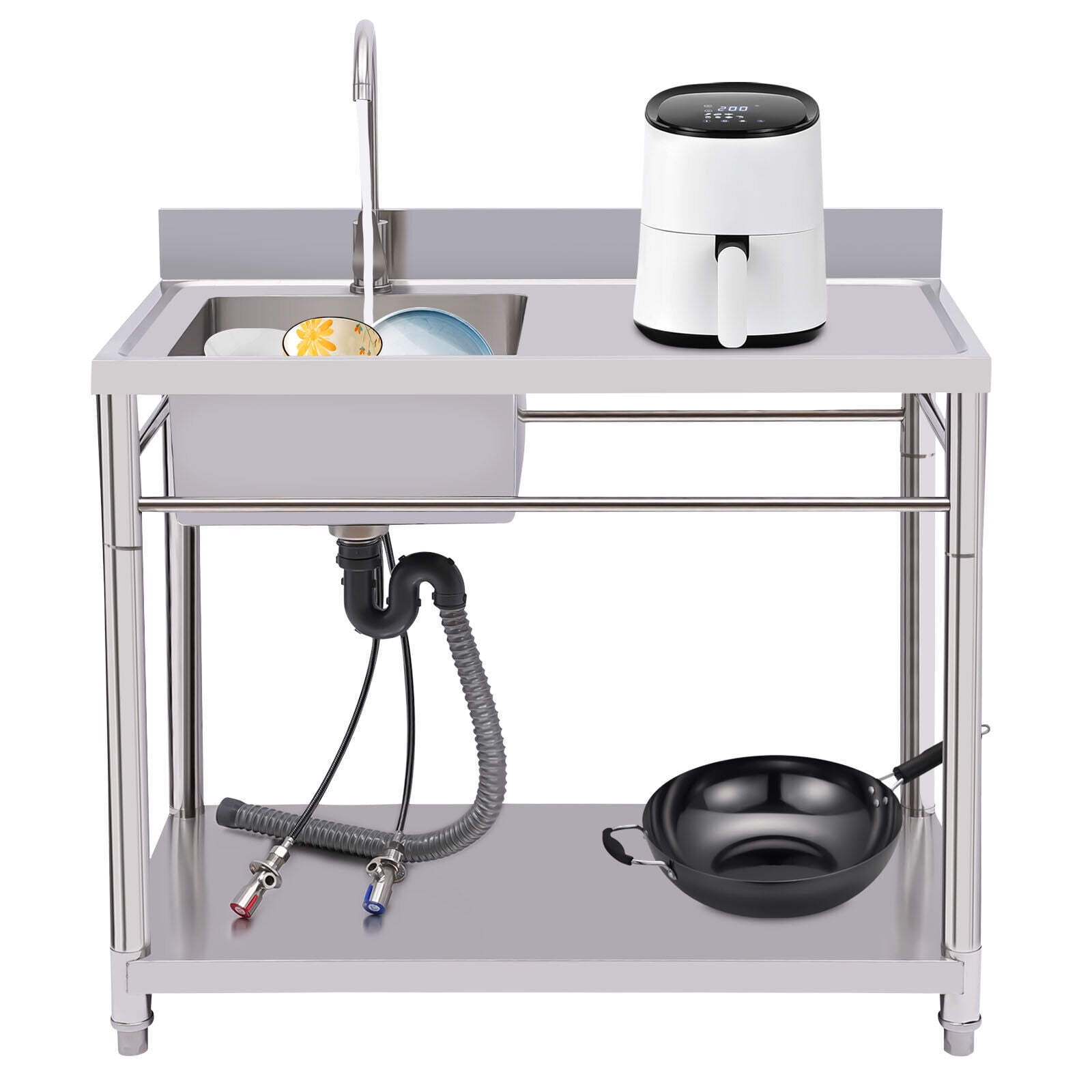 Kitchen Sink Stainless Steel Commercial 1 Compartment Utility Sink With Faucet