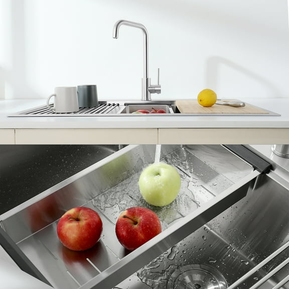 33" Stainless Steel Kitchen Sink - Single Bowl Undermount Sink with Cutting Board & Accessories, Brushed Finish (22"W X 10"D)