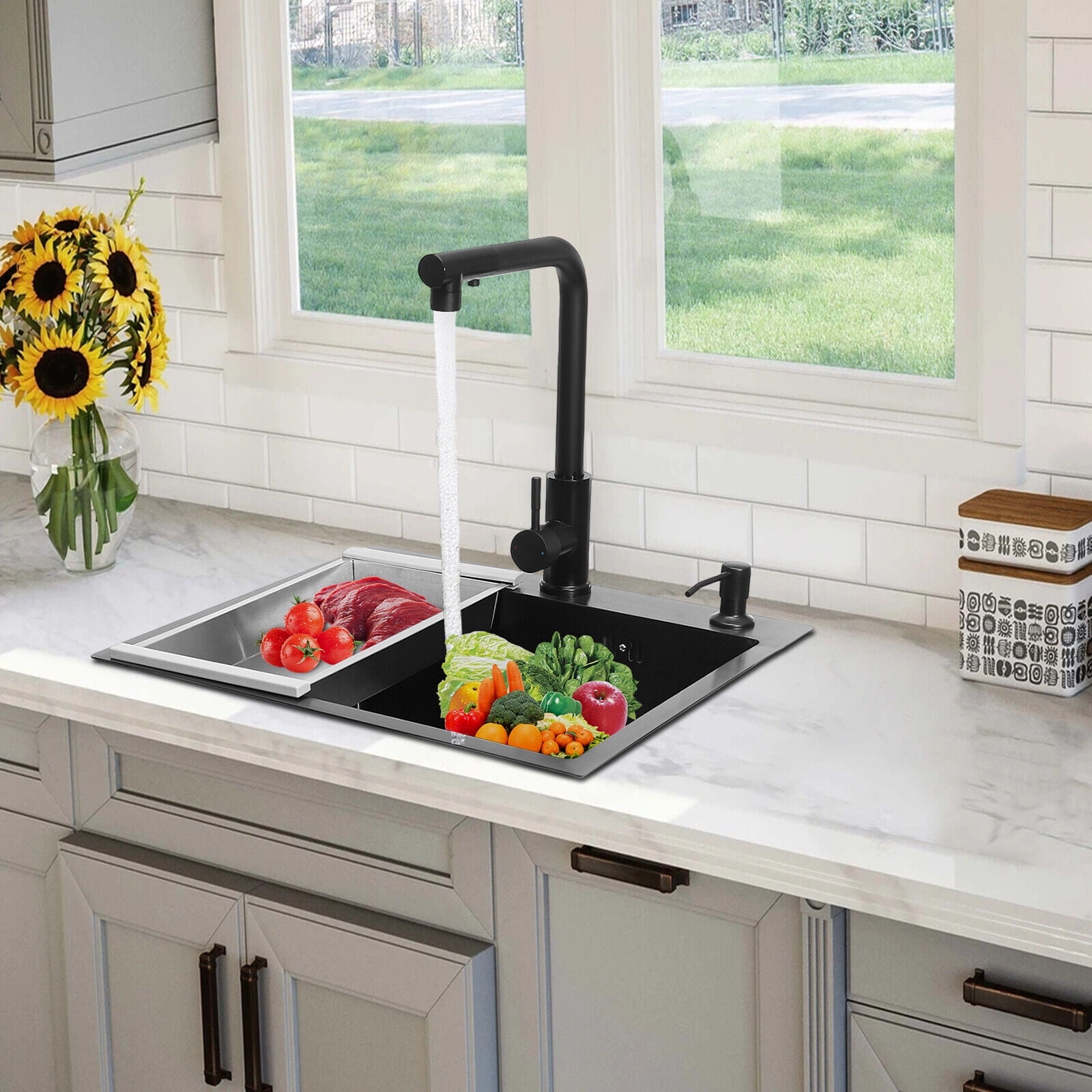 Kitchen Sink Stainless Steel Sink Black Stainless Steel Built-in Sink W/Tap