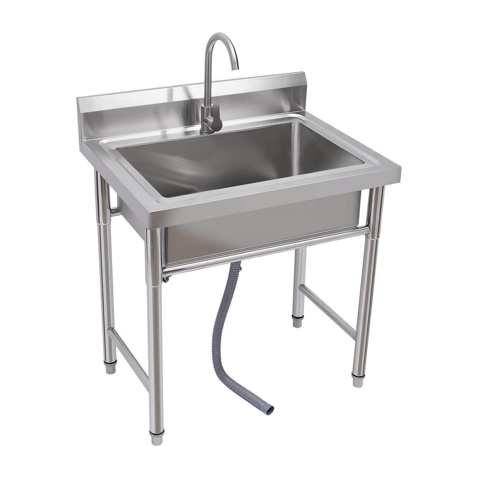 Kitchen Sink Stainless Steel Sink Commercial 1 Compartment Utility Sink with Faucet Silver Sink