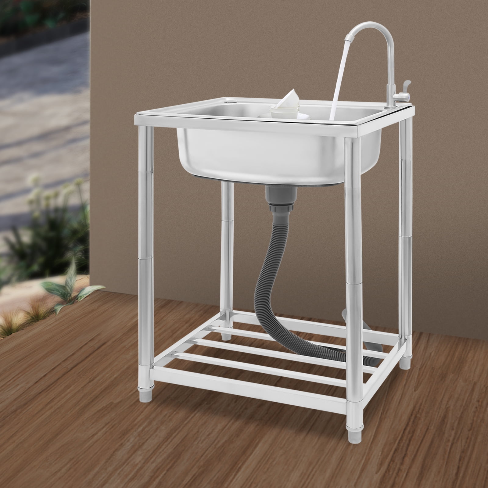 Kitchen Sink, Stainless Steel Sink, Free Standing Single Bowl Sink for Homes, Outdoors, Restaurants, Laundry Rooms, Basements, Bars, Kitchens, Dessert Shops, Coffee Shops, Hotels