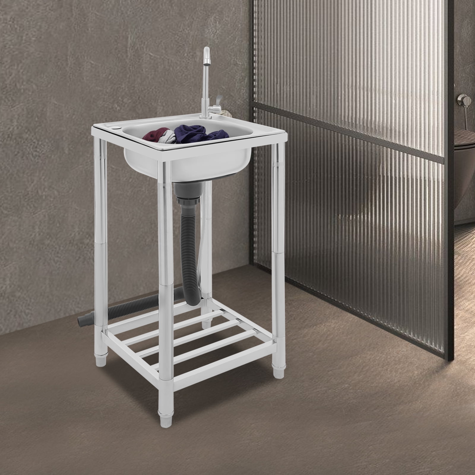 Kitchen Sink, Stainless Steel Sink, Free Standing Single Bowl Sink for Homes, Outdoors, Restaurants, Laundry Rooms, Basements, Bars, Kitchens