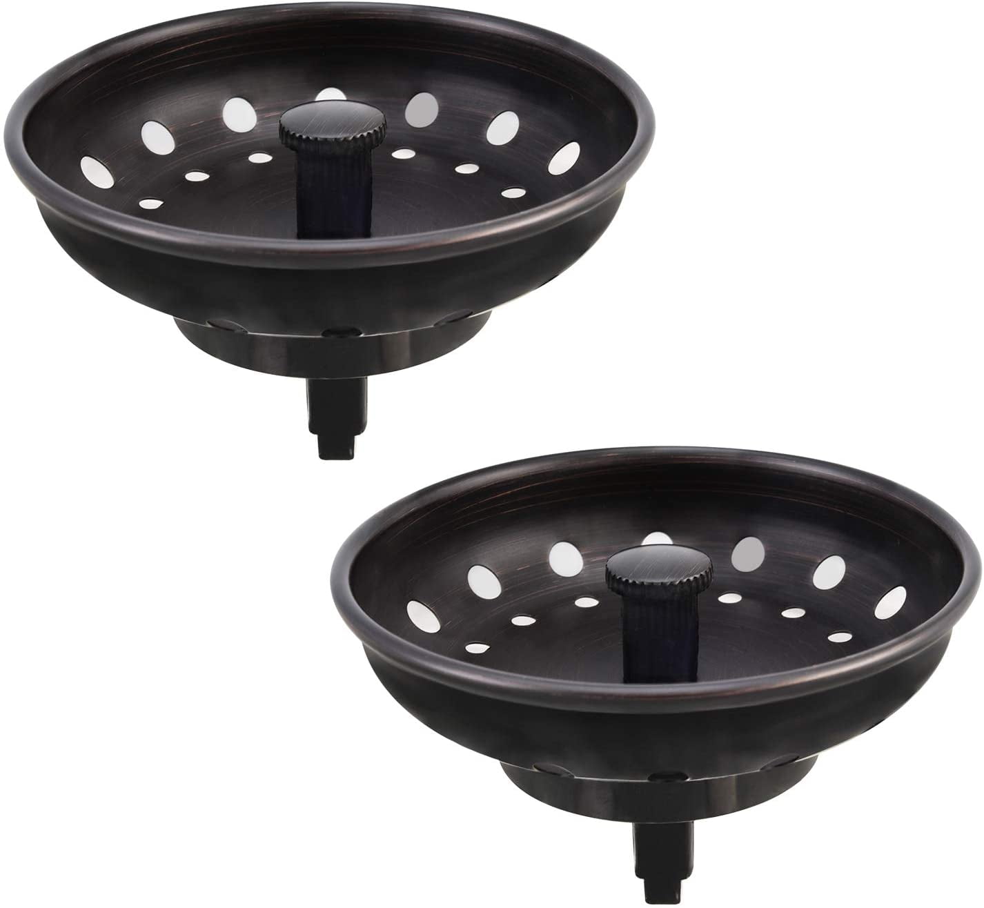 Kitchen Sink Stopper and Strainer 2 Pack Oil Rubbed Bronze Sink Basket Strainer Replacement for Standard 3-1/2 inch Drain, Stainless Steel ORB Body Metal Center Knob with Rubber Drain Stopper