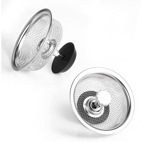 Kitchen Sink Stopper with Strainer, Stainless Steel 3.25" Sink Drain Strainer Stopper Combo Basket Replacement Sink Food Catcher Drain Strainer Cover Plug for Kitchen (2 Pack)