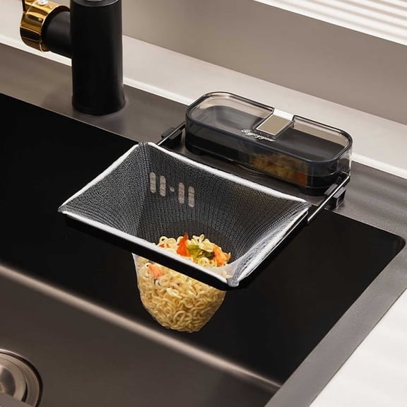 Kitchen Sink Strainer with 100 Filter Bags - Dishwashing Food Waste Screen and Vegetable Drying Rack - Suction Cup Sink Filter for Leftover Food and Tea Leaves - Folding Drain Rack for Home Kitchen