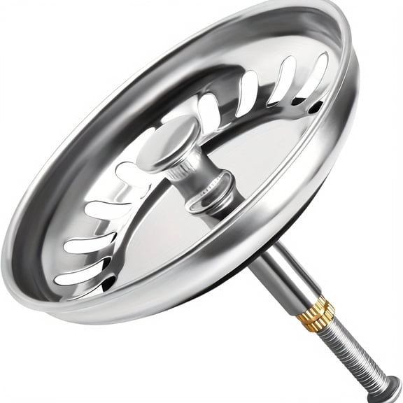 Kitchen Sink Strainer Basket 3.1in Diameter Stainless Steel Drain Plug Stopper with Adjustable Threaded Stem for Washbasin Sink Line