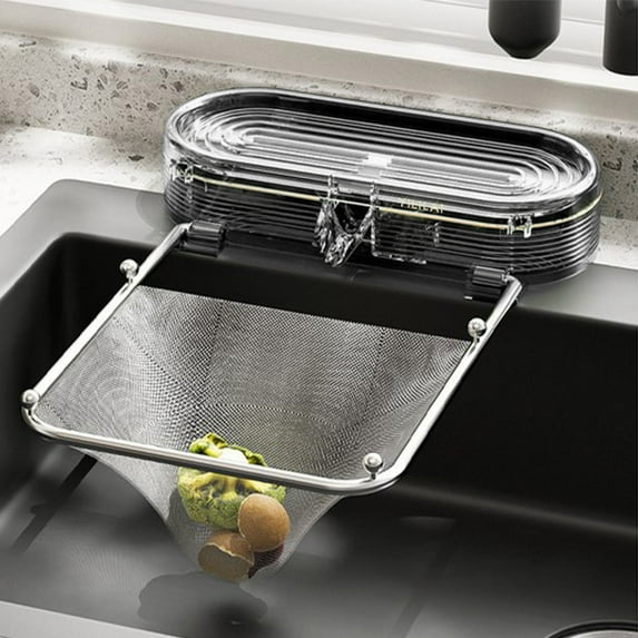 Kitchen Sink Strainer Basket Stand with Disposable Filter Mesh Bags | Food Catcher for Garbage Disposal | Foldable Design Saves Space | Gray or Green Plastic & Steel Construction