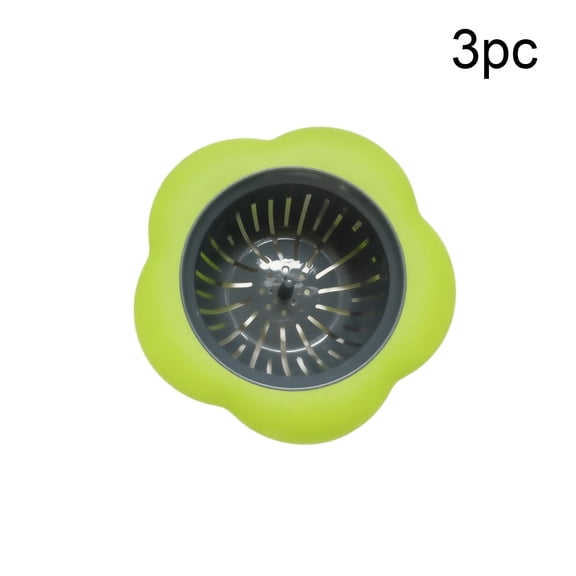 Kitchen Sink Strainer Filters, Flower Shaped Anti-Clogging Drain Covers For Bathroom Tub Laundry Room Washing Machine (3 Pack) Green