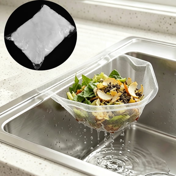Kitchen Sink Strainer Mesh 50-Pack Lightweight Foldable Wide Mouth Drainage Net for Food Scraps and Vegetable Washing