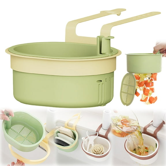 Kitchen Sink Strainer,New Faucet Hanging Strainer,Hanging Kitchen Sink Strainer Basket with Press Dumping & Self-Cleaning Design,Corner Sink Trash Catcher for Food Waste,Sink Accessories(Green)