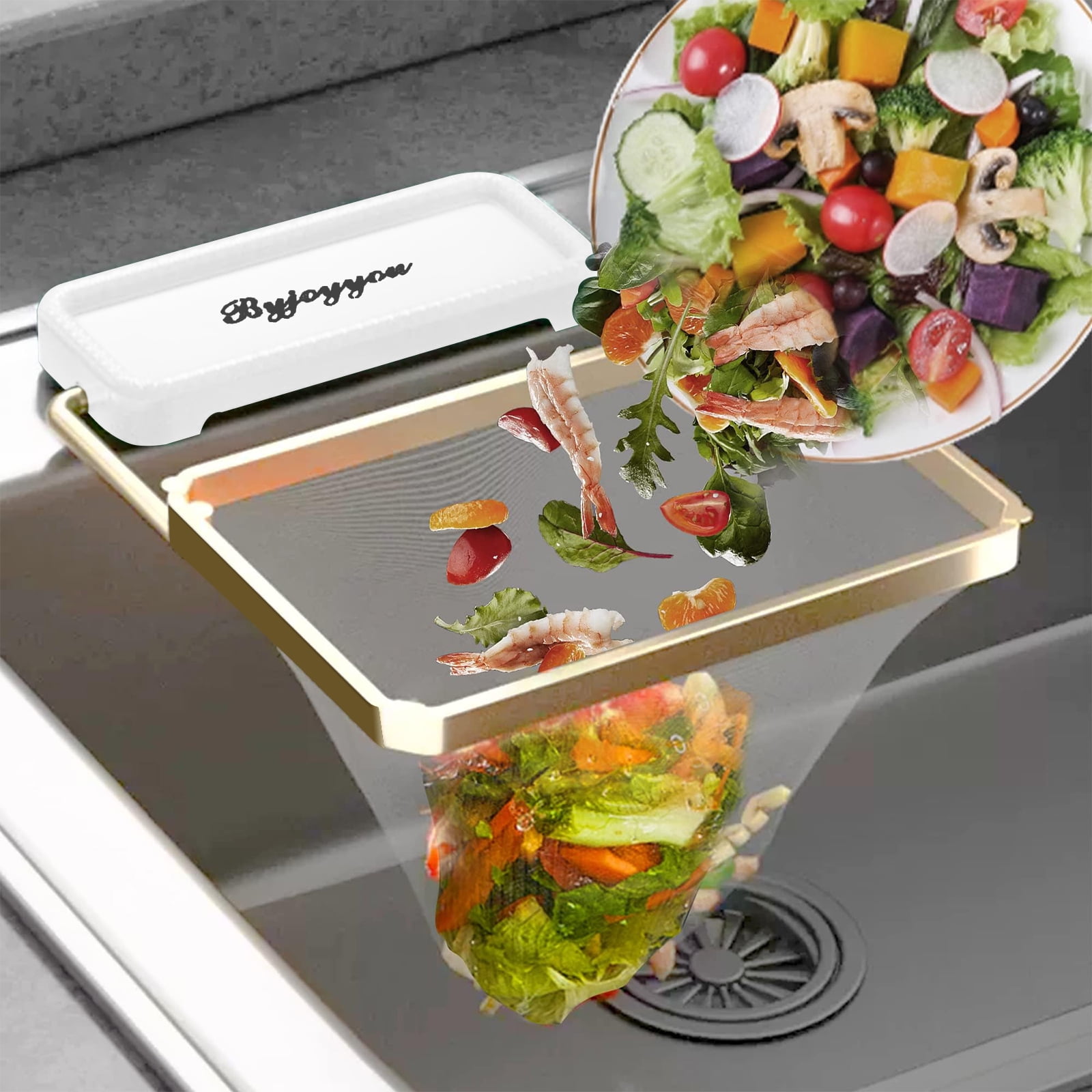 Kitchen Sink Strainer Rack, Foldable Sink Drain Basket with 100Pcs