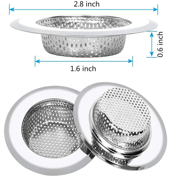Kitchen Sink Strainer Stainless Steel Drain Filter Strainer with Large Wide Rim 2.8" for Kitchen Sinks, Anti-Clogging Micro Perforation Holes, Rust Free, 2 Pack