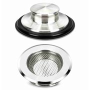 Kitchen Sink Strainers and Anti-Clogging Kitchen Sink Stopper Set, Stainless Steel Sink Plug for Most Standard 3-1/2 Inch Drain - Keep Water or Filtration