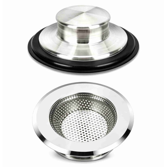 Kitchen Sink Strainers and Anti-Clogging Kitchen Sink Stopper Set, Stainless Steel Sink Plug for Most Standard 3-1/2 Inch Drain - Keep Water or Filtration