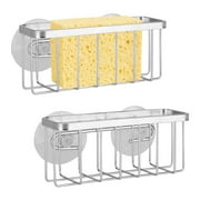 Kitchen Sink Suction Holders, TSV Sponges Soap Brushes Stainless Steel Basket with Dual Suction Cups for Water to Drain