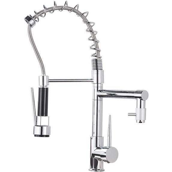 Kitchen Sink Tap,Chrome Dual Swivel Spout,Spring Kitchen Faucet,360 Degree Stream Swivel Pull Down Sprayer with 9.5 Inch Cover Plate Includes Mounting Accessories,for Home Kitchen,
