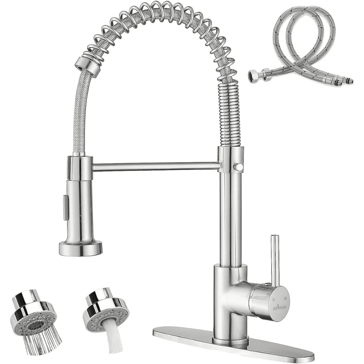 Kitchen Sink Tap, Pull-Down Commercial Faucet, Brushed Nickel, Single Handle, High Pressure, Farmhouse, Laundry, RV Faucet