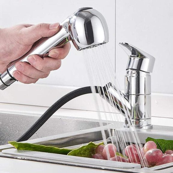 Kitchen Sink Taps with Pull Out Spray Hot and Cold Low Profile Retractable Inward Opening Window Brass 2 Modes Kitchen Faucet-Black
